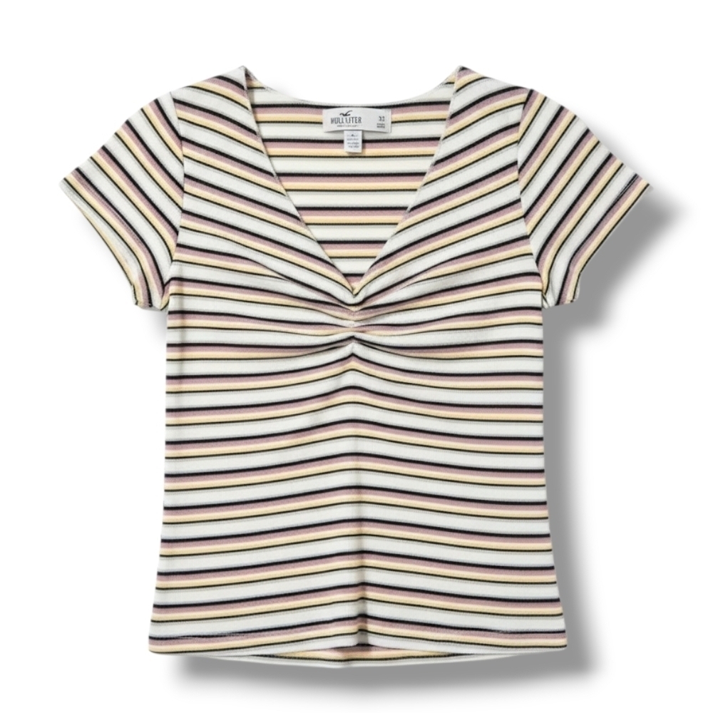 Hollister women's short sleeve striped clinch front top - xs